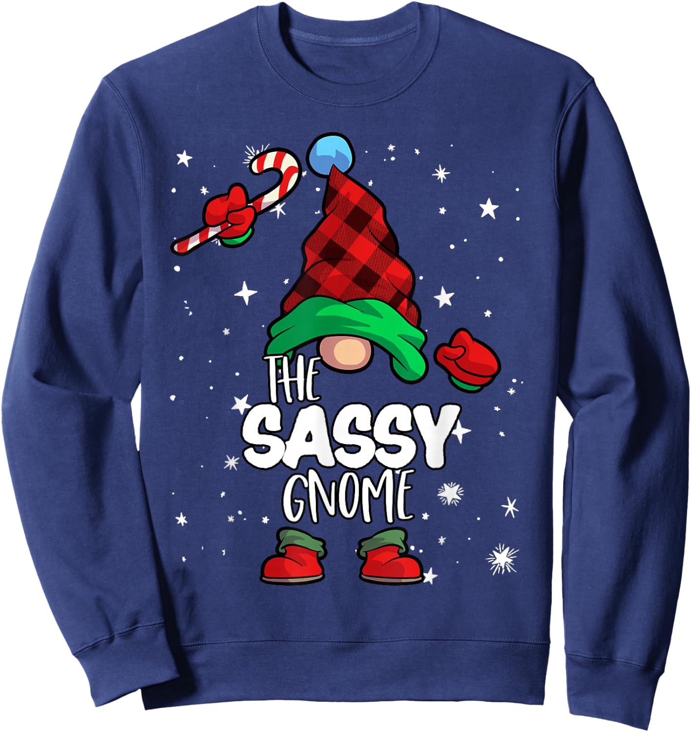 Sassy Gnome Red Buffalo Plaid Matching Family Christmas Sweatshirt - Sweatshirt | Navy