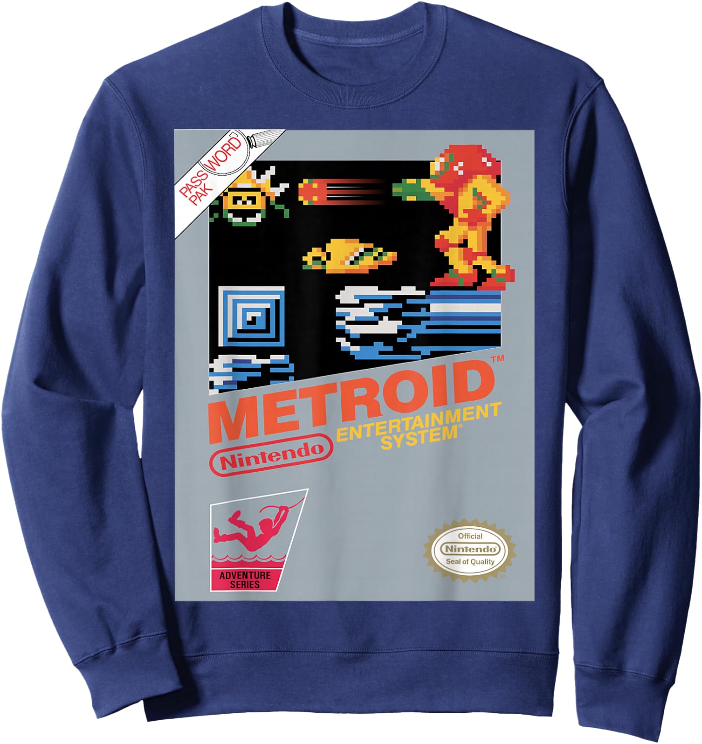 Nintendo NES Metroid Retro Vintage Cover Graphic Sweatshirt - Sweatshirt | Navy
