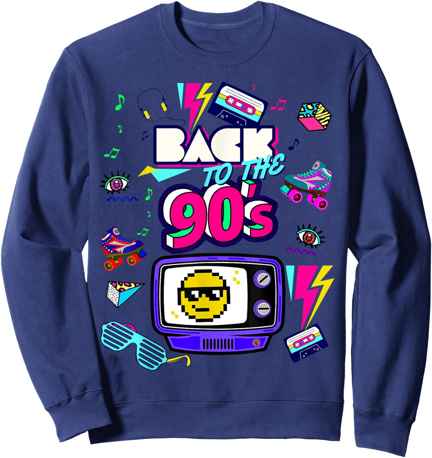 Men's Women's Kids Vintage Retro Back To 90's Graphic Design Sweatshirt - Sweatshirt | Navy