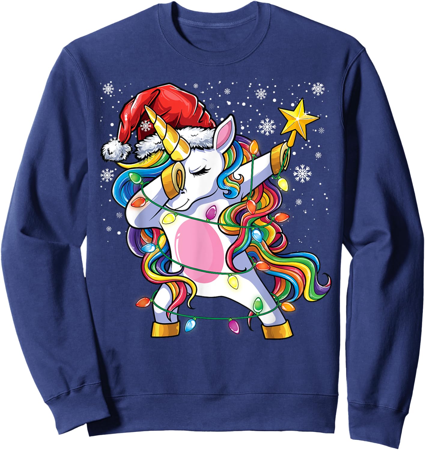 Christmas Unicorn Dab Girls Women Xmas Tree Santa Unicorn Sweatshirt - Sweatshirt | Navy