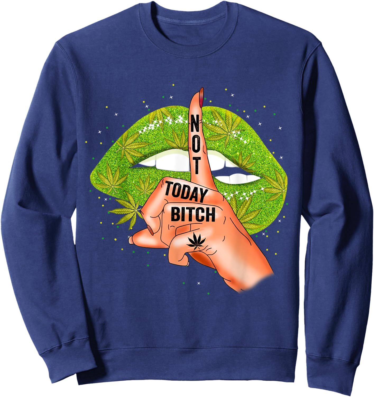 Funny Sexy Lips Cannabis Marijuana Weed Pot Leaf Lover Sweatshirt - Sweatshirt | Navy