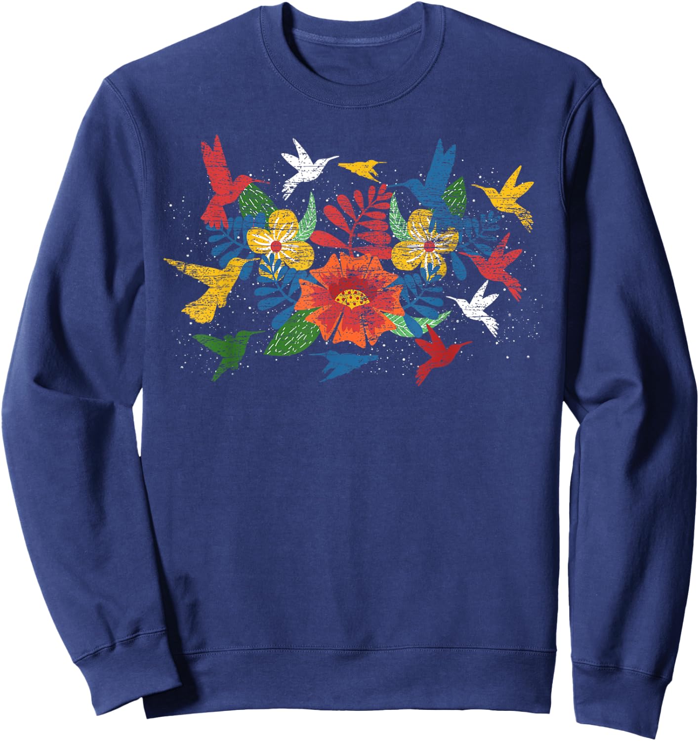 Floral Bird Flowers Hummingbird Animal Vintage Hummingbird Sweatshirt - Sweatshirt | Navy