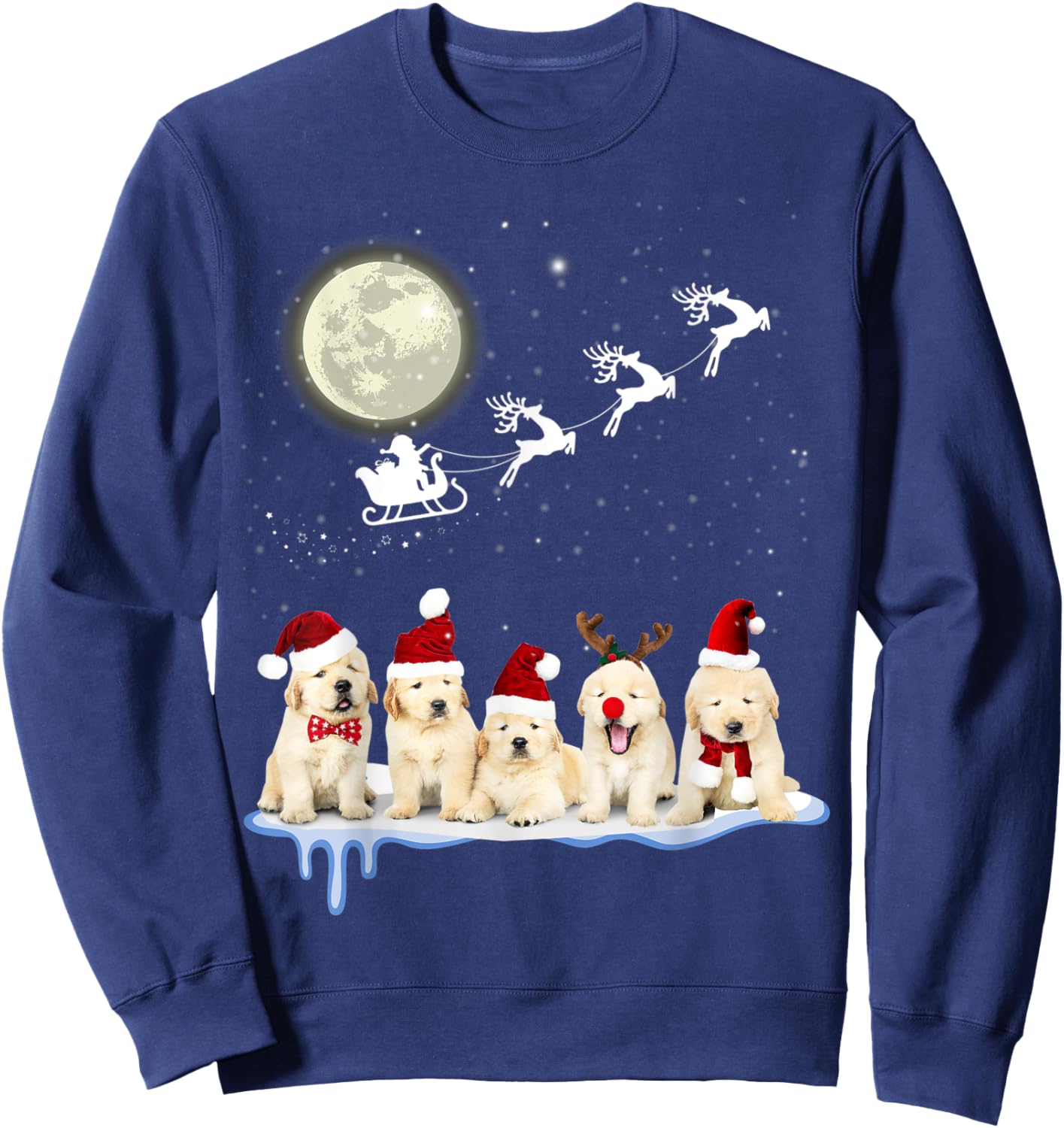 Golden Retriever Puppy Christmas Santa Sweatshirt - Sweatshirt | Navy