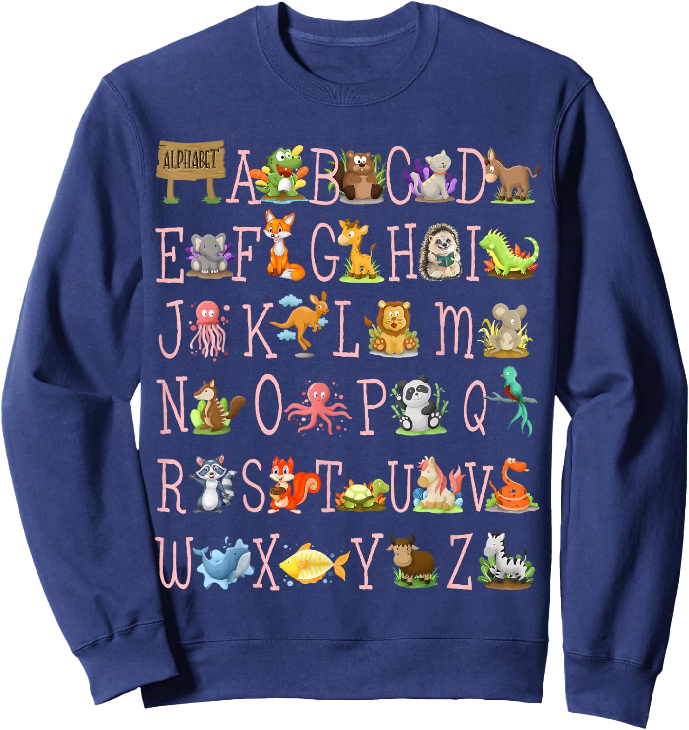 Back to School Kindergarten Teacher ABCs Animals Alphabet Sweatshirt - Sweatshirt | Navy