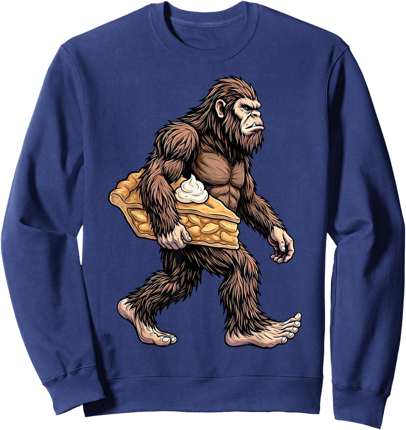 Bigfoot Carrying Apple Pie Funny Sasquatch Baking Dessert Sweatshirt - Sweatshirt | Navy
