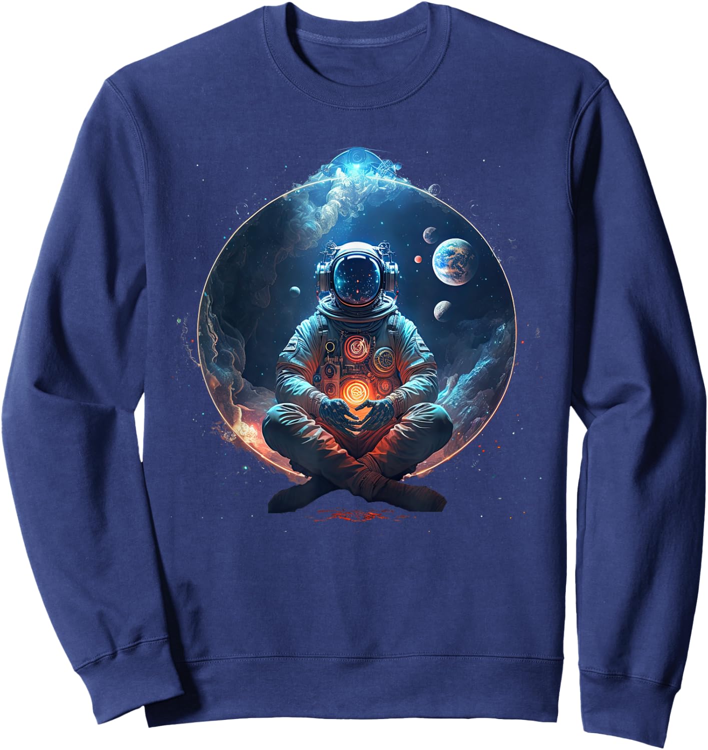 Meditating Astronaut Planets Meditation Astral Travel Sweatshirt - Sweatshirt | Navy