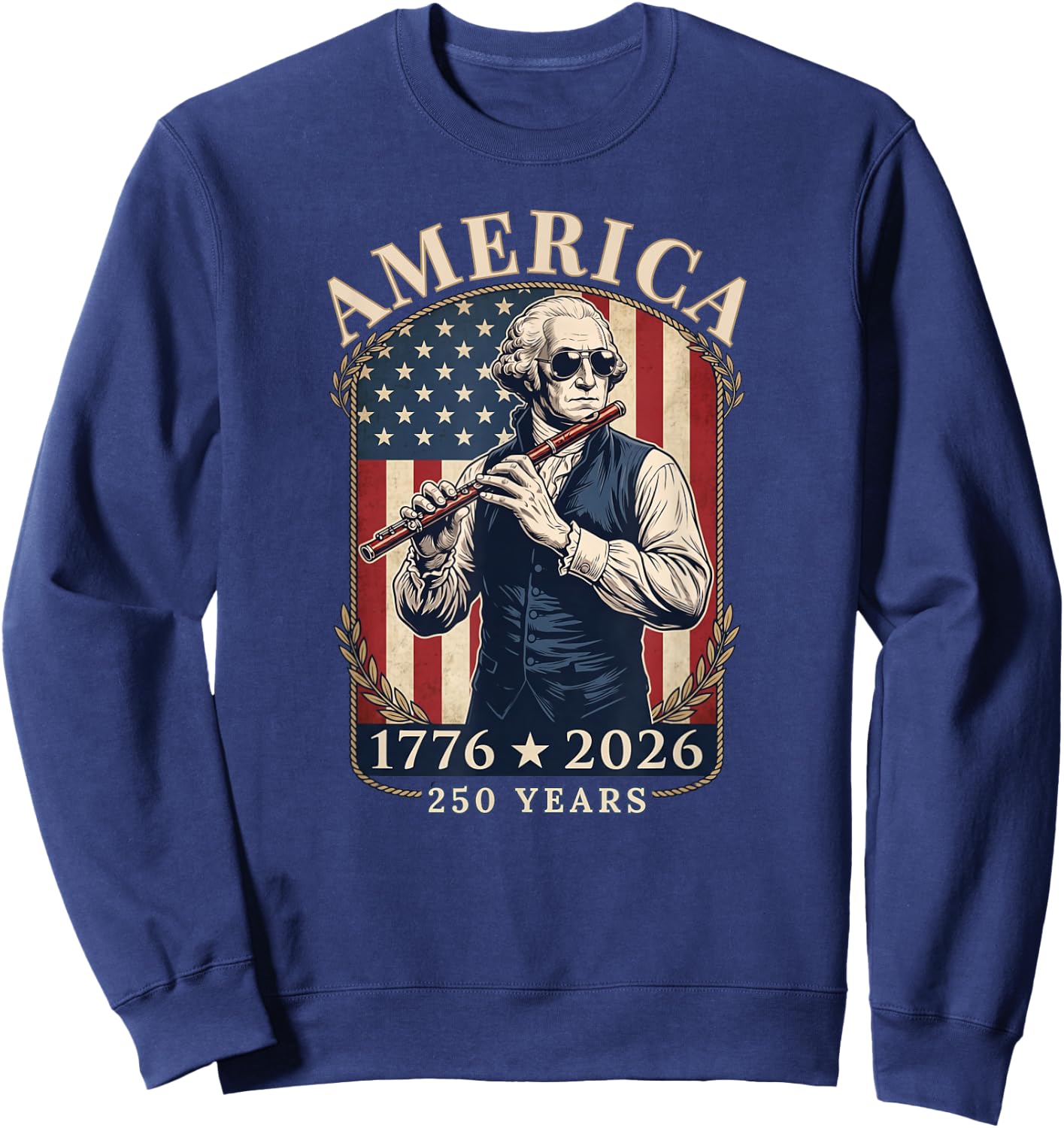 George Washington Sunglasses Flute 1776-2026 250 Years Sweatshirt - Sweatshirt | Navy