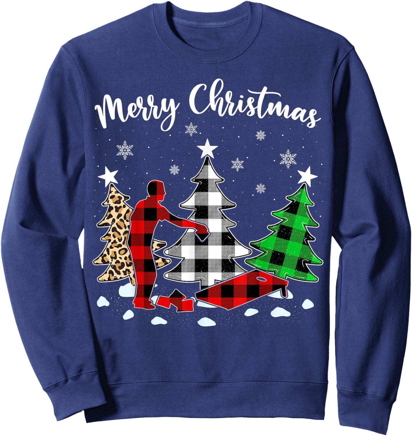 Leopard Buffalo Plaid Matching Cornhole Christmas Pajama Sweatshirt - Sweatshirt | Navy