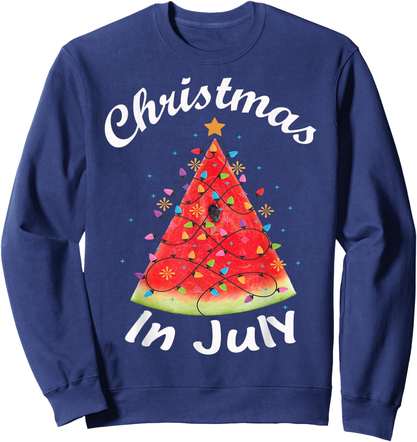 Christmas In July Summer Design Melon Christmas Tree Summer Sweatshirt - Sweatshirt | Navy