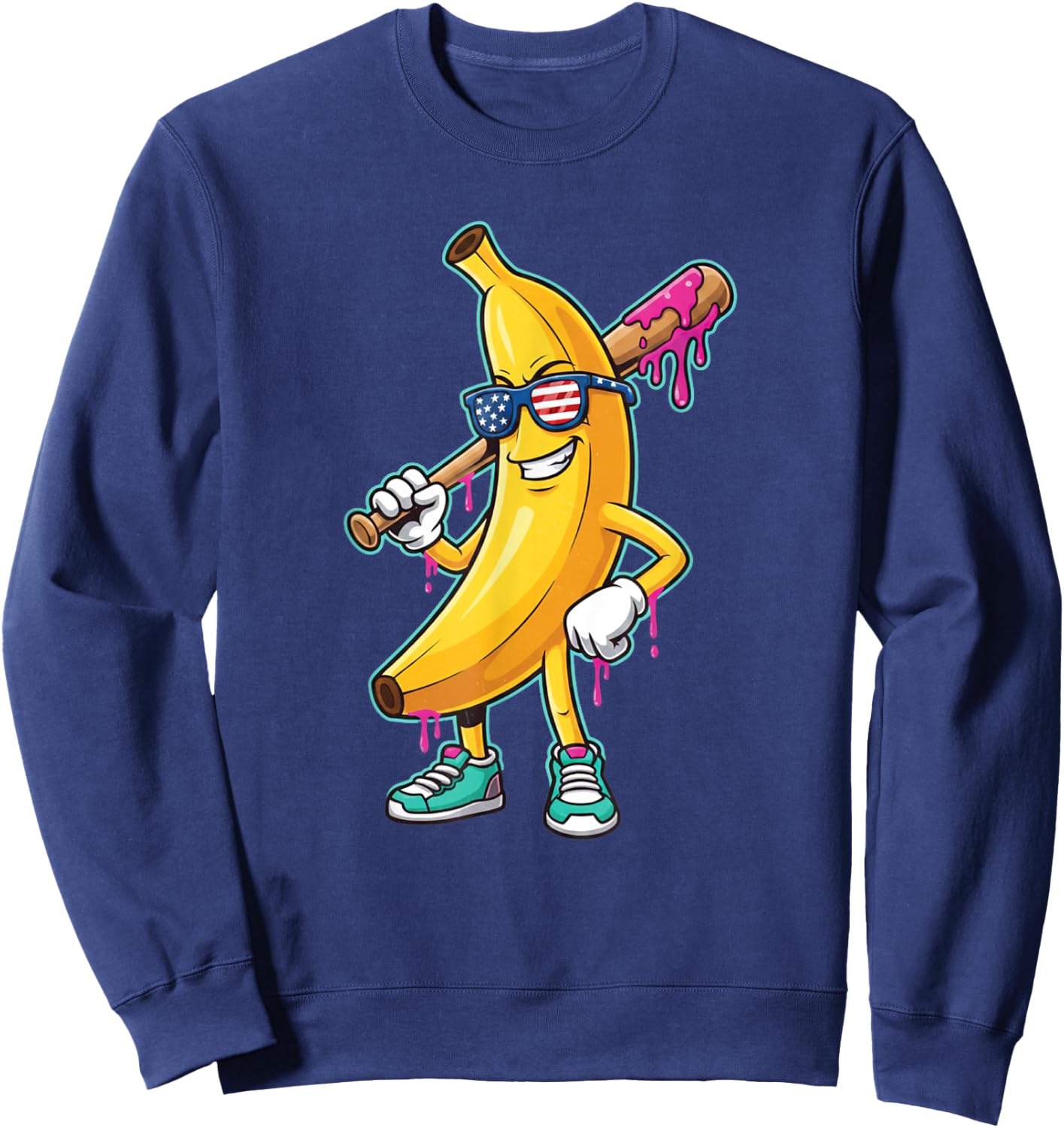 Funny Banana Drip Strong American Flag Kids Youth Boys Girls Sweatshirt - Sweatshirt | Navy