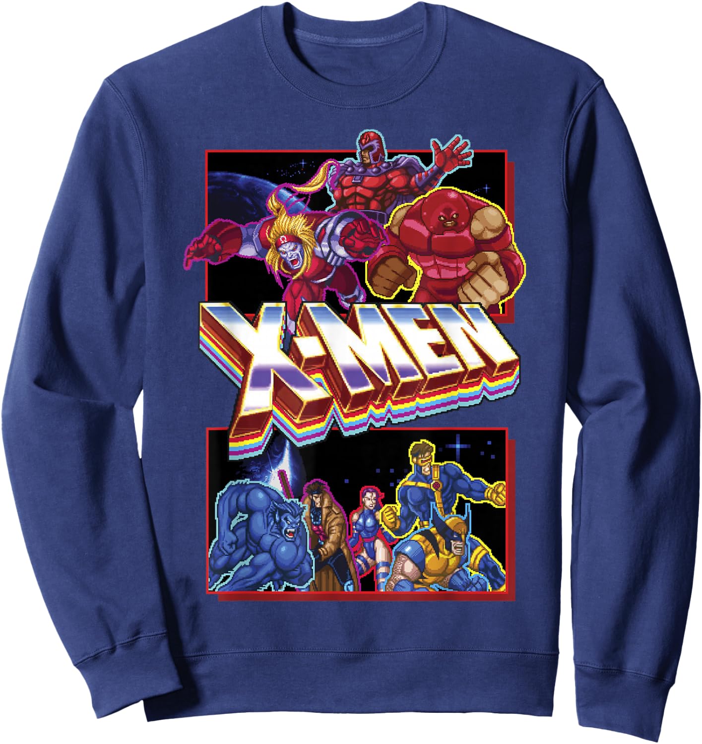 Marvel X-Men Classic Retro Video Game Logo Panels Sweatshirt - Sweatshirt | Navy