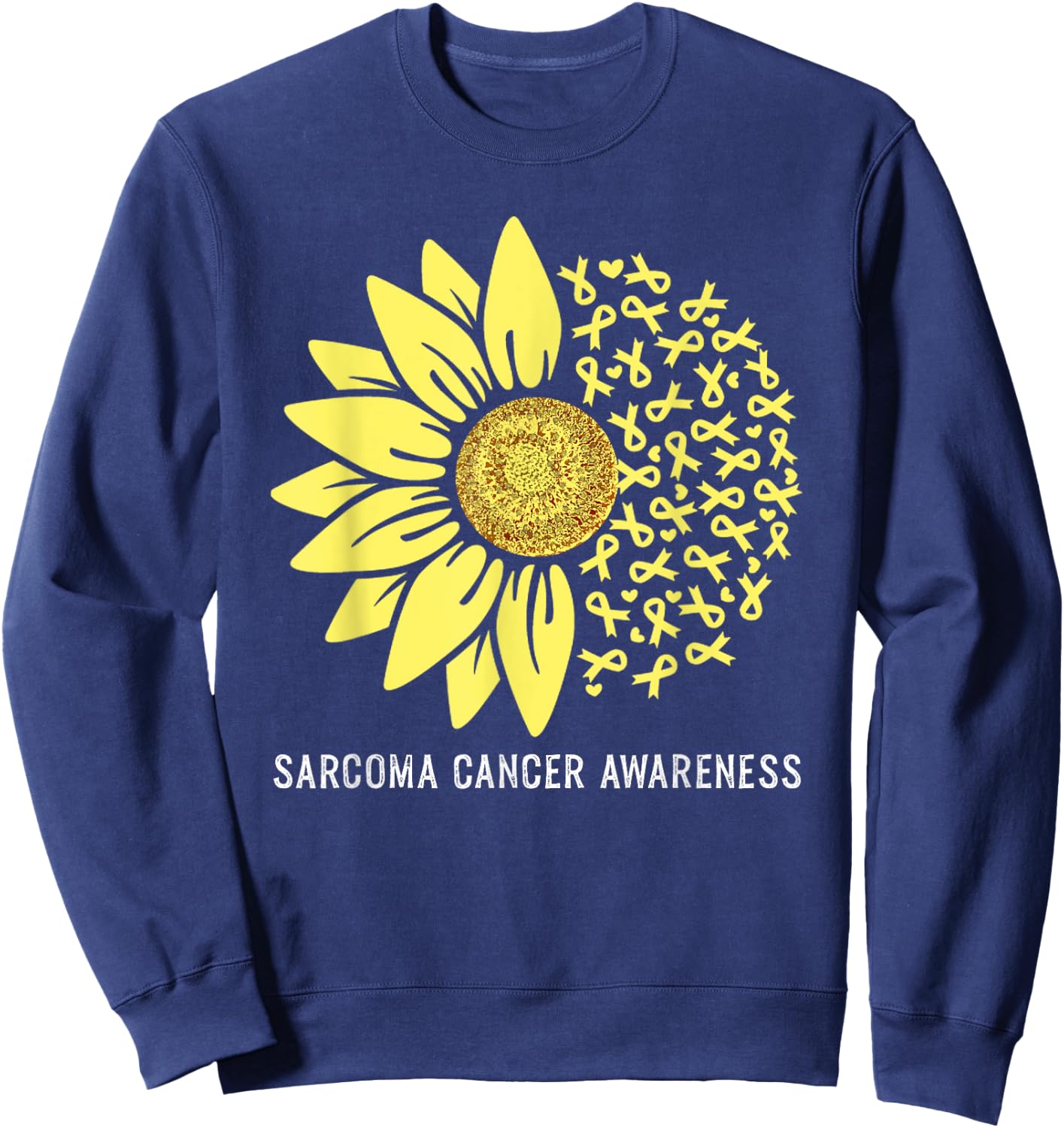 Yellow Ribbon Sunflower Sarcoma Cancer Awareness Sweatshirt - Sweatshirt | Navy