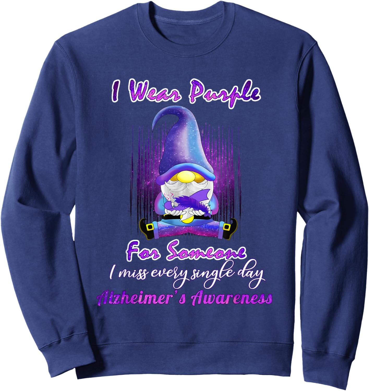 Alzheimer's Awareness Products I Wear Purple Ribbon Gnome Sweatshirt - Sweatshirt | Navy