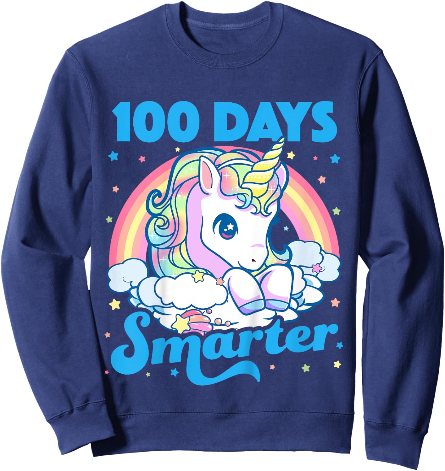 Kids 100 Days Smarter Unicorn Girls Teacher 100th Day of School Sweatshirt - Sweatshirt | Navy