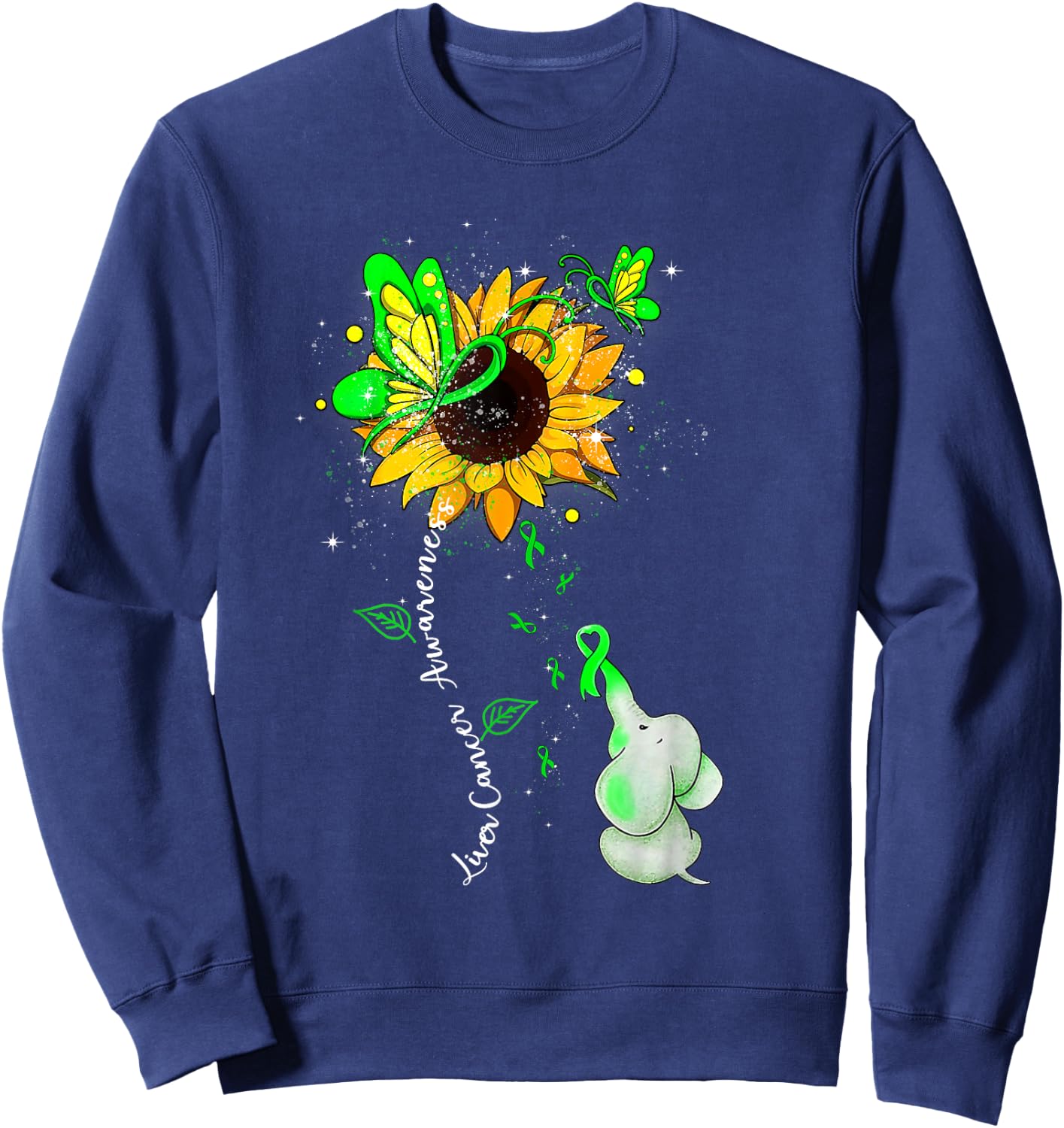 Liver Cancer Awareness Sunflower Elephant Men Sweatshirt - Sweatshirt | Navy