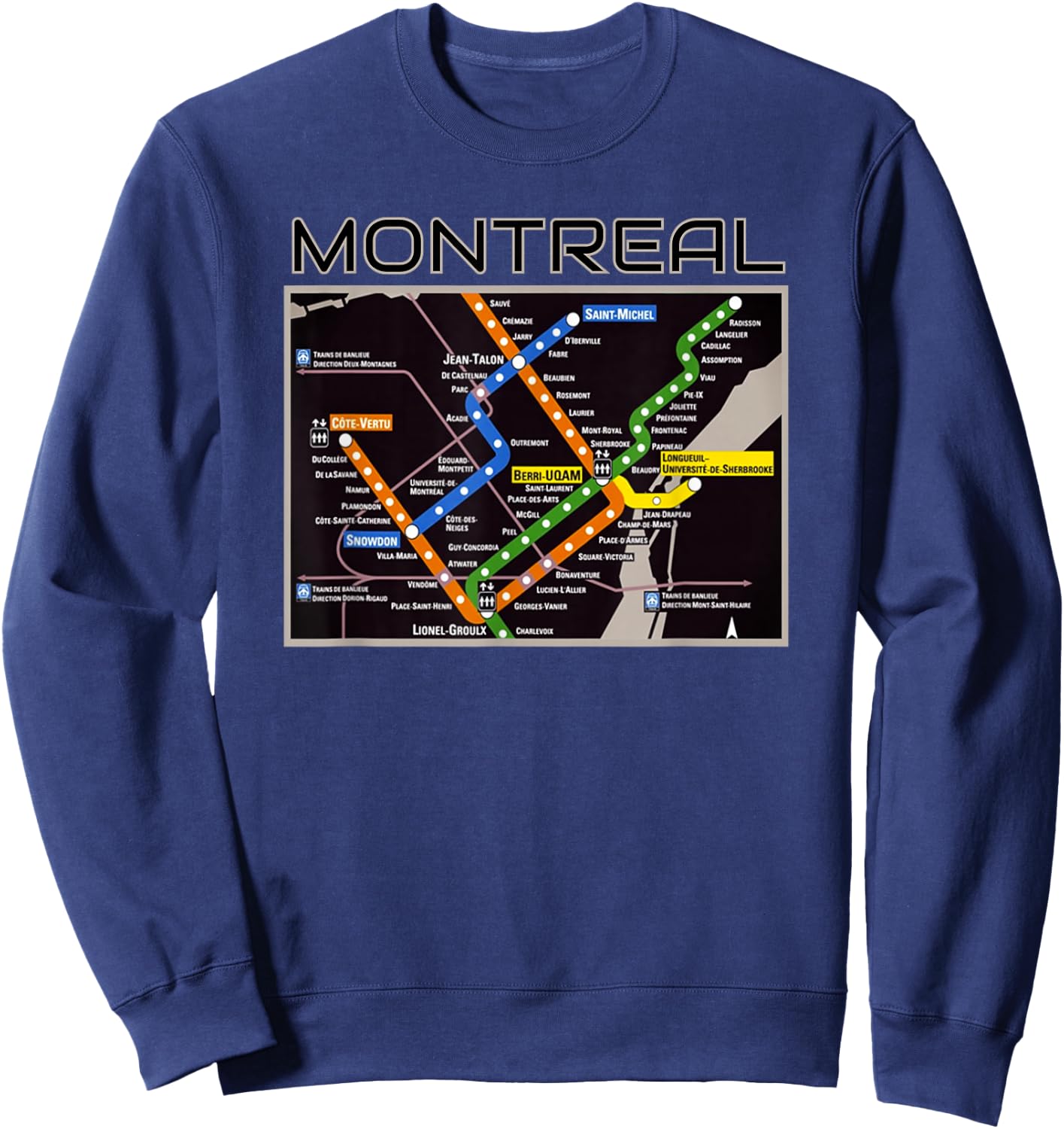 Montreal Transit Metro Art Canadian Heritage Love Canada Map Sweatshirt - Sweatshirt | Navy