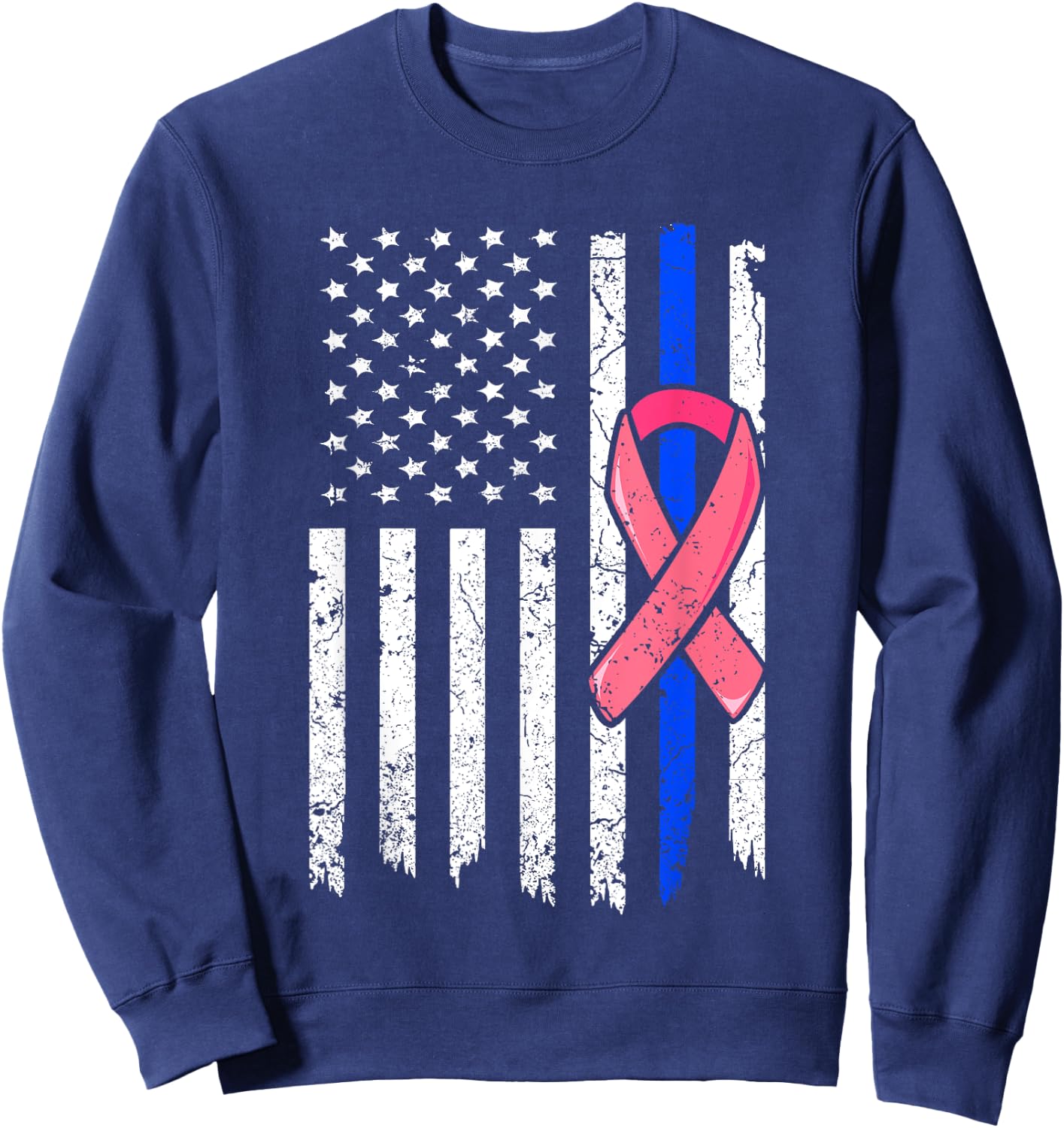 Breast Cancer Police American Flag Shirt Pink Ribbon Fighter Sweatshirt - Sweatshirt | Navy