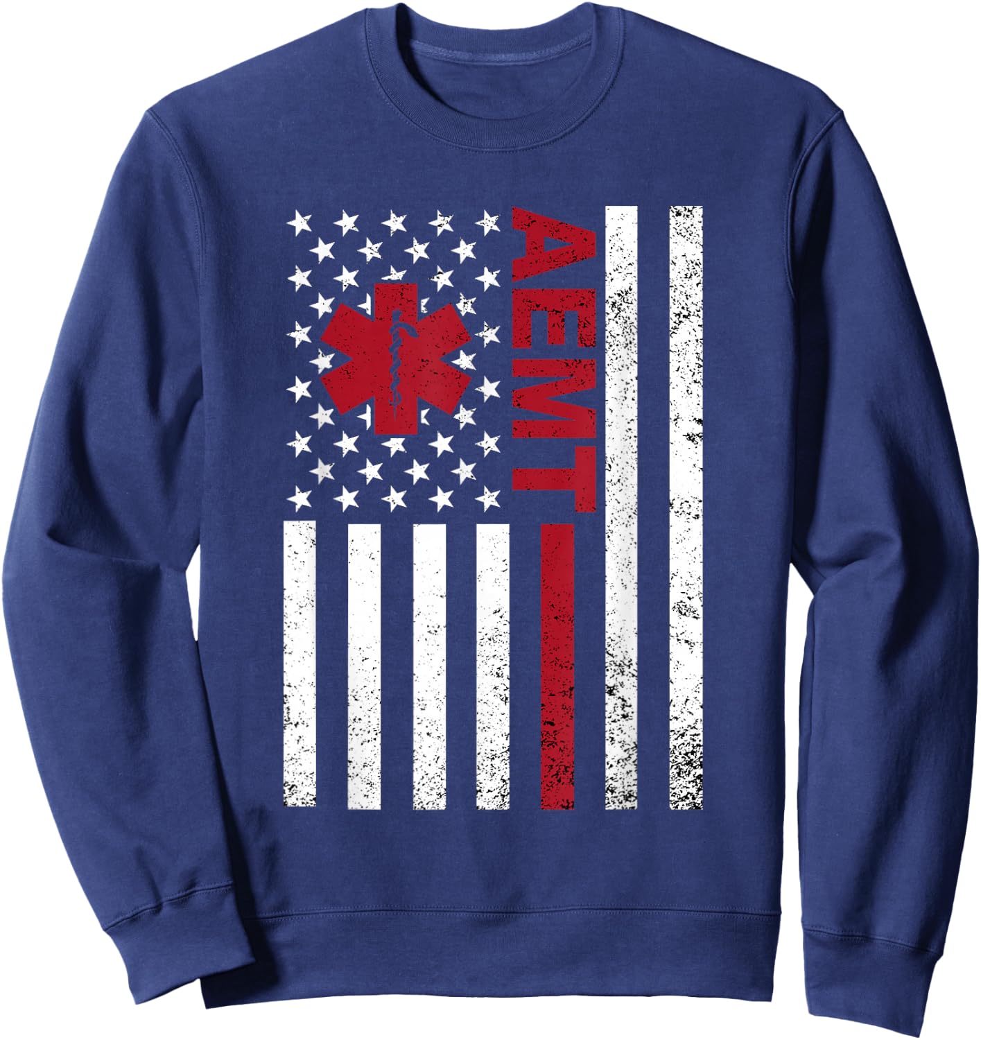 AEMT Advanced Emergency Medical Technician USA Flag Sweatshirt - Sweatshirt | Navy
