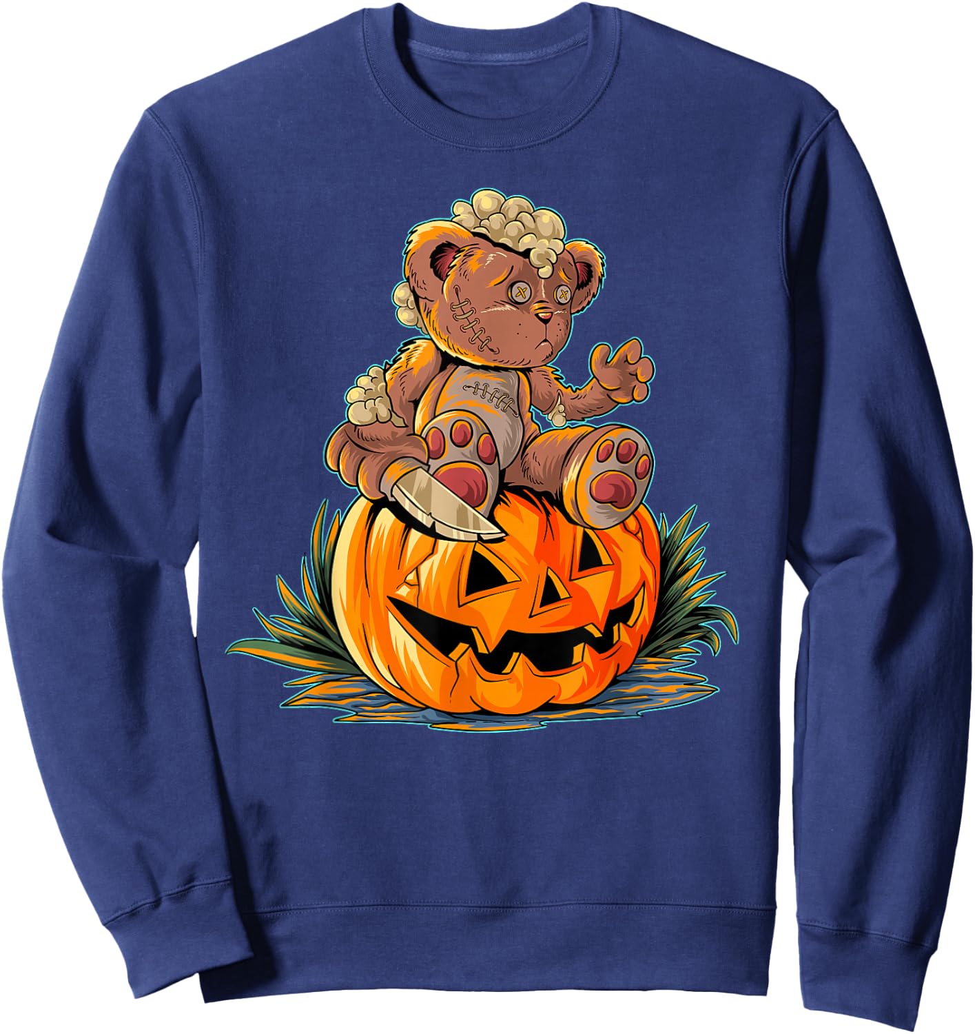 Halloween Spooky Teddy Bear, Pumpkin Sweatshirt - Sweatshirt | Navy