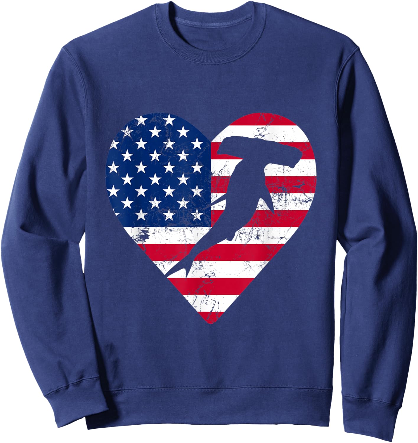 Patriotic Hammerhead Shark American Flag 4th Of July Women Kids Men Sweatshirt - Sweatshirt | Navy