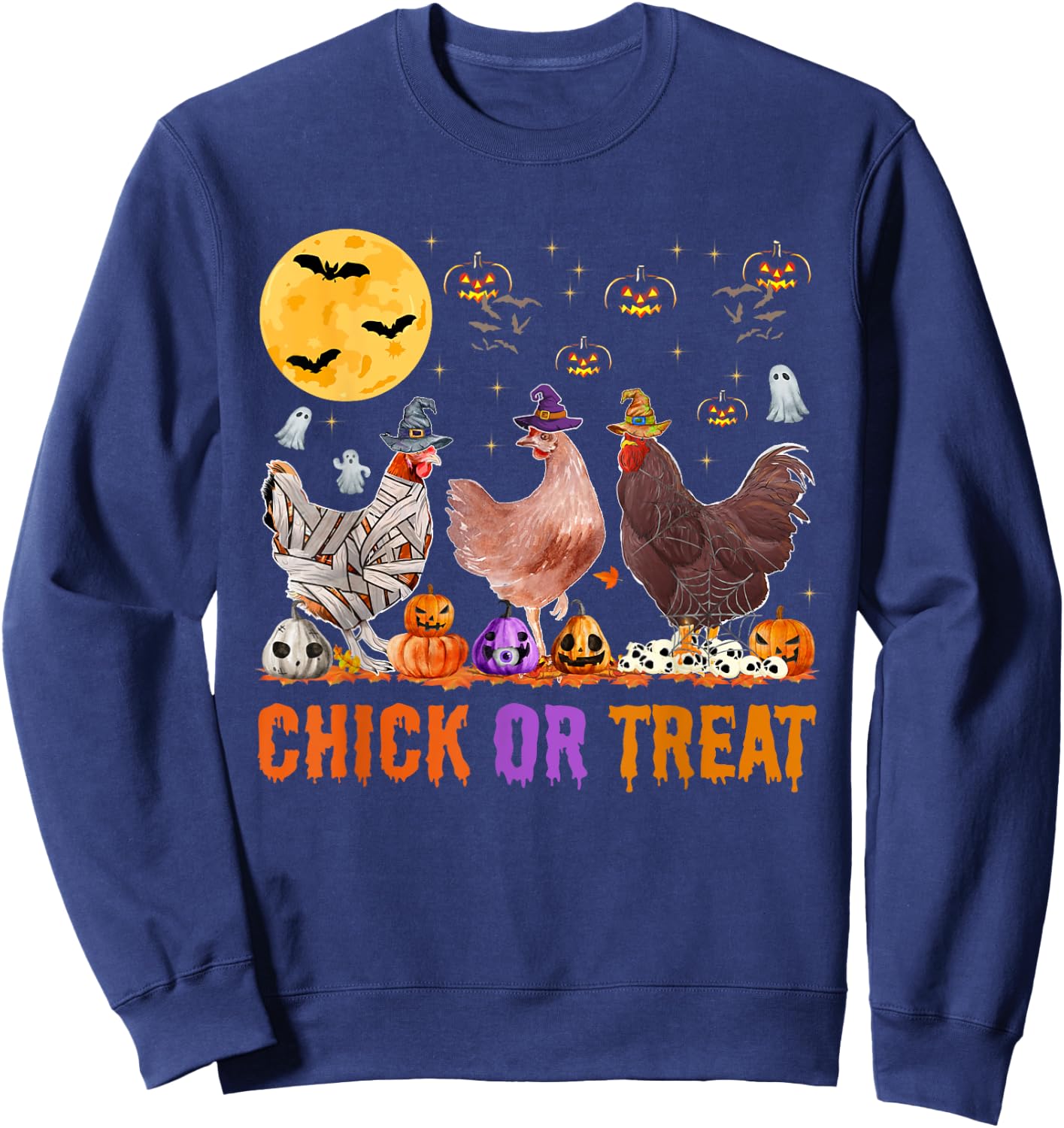 Fall Halloween Chicken Pumpkin Chick Or Treat Spooky Sweatshirt - Sweatshirt | Navy