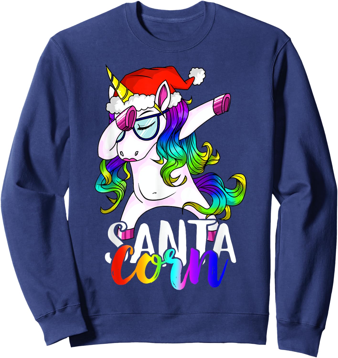 Santacorn Dabbing Unicorn Boys Girls Women Xmas Pajamas Sweatshirt - Sweatshirt | Navy