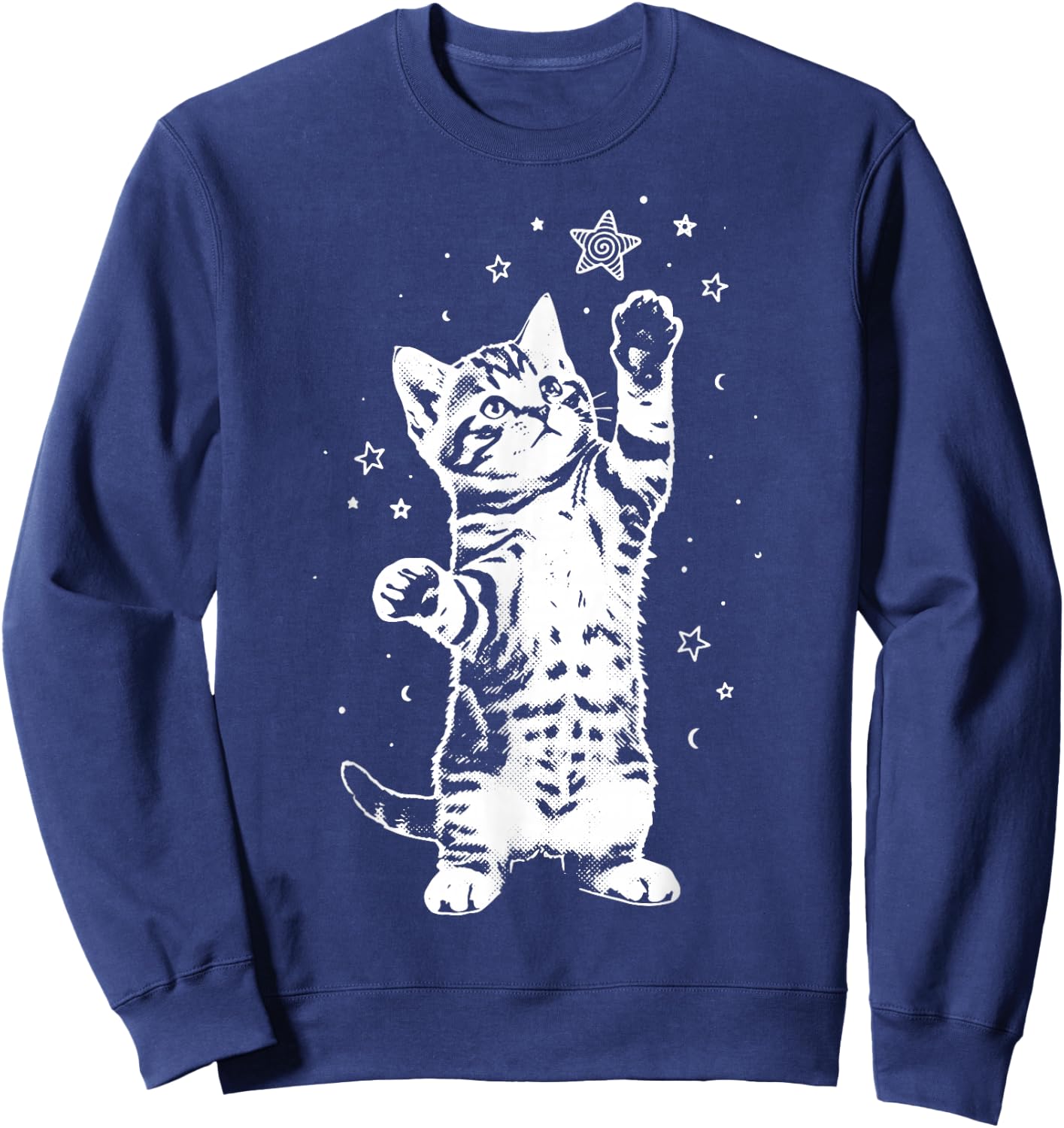 Cat Stars 2000s Aesthetic Vintage Sweatshirt - Sweatshirt | Navy