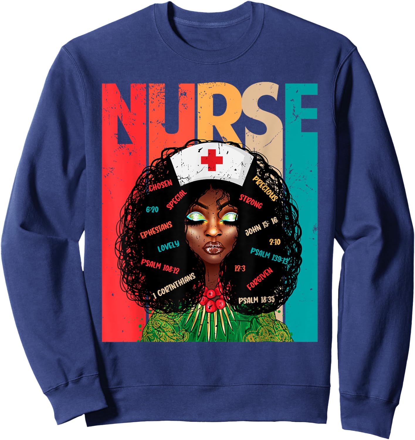 Retro Vintage Style Black Nurse Afro American Melanin Nurse Sweatshirt - Sweatshirt | Navy