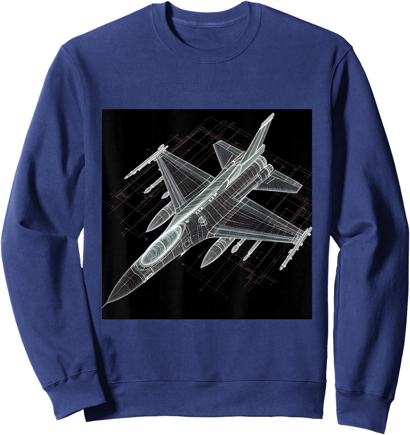 F16 Viper Jet Fighter Wireframe Blueprint Sweatshirt - Sweatshirt | Navy