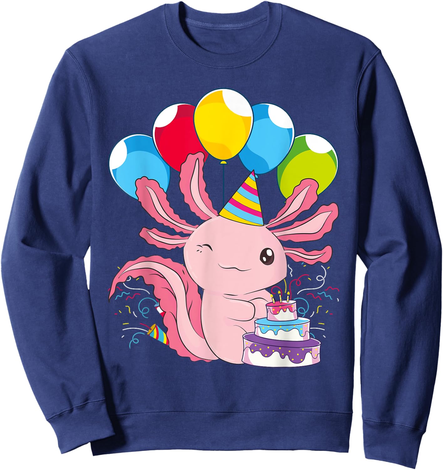 Kids Birthday Party Cake Pet Animal Amphibian Axolotl Sweatshirt - Sweatshirt | Navy