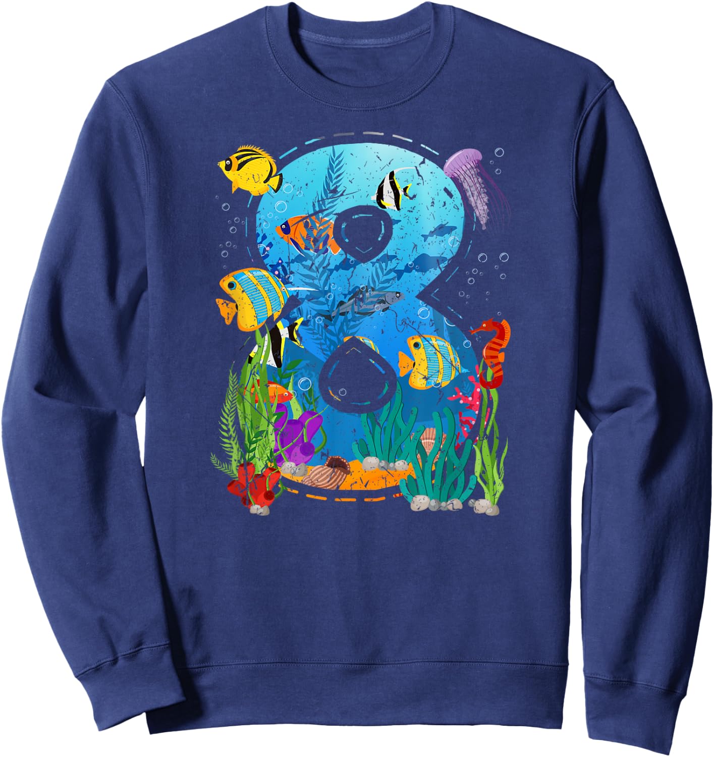 8 Year Old Boy Ocean Aquarium 8th Birthday Party Sea Animal Sweatshirt - Sweatshirt | Navy