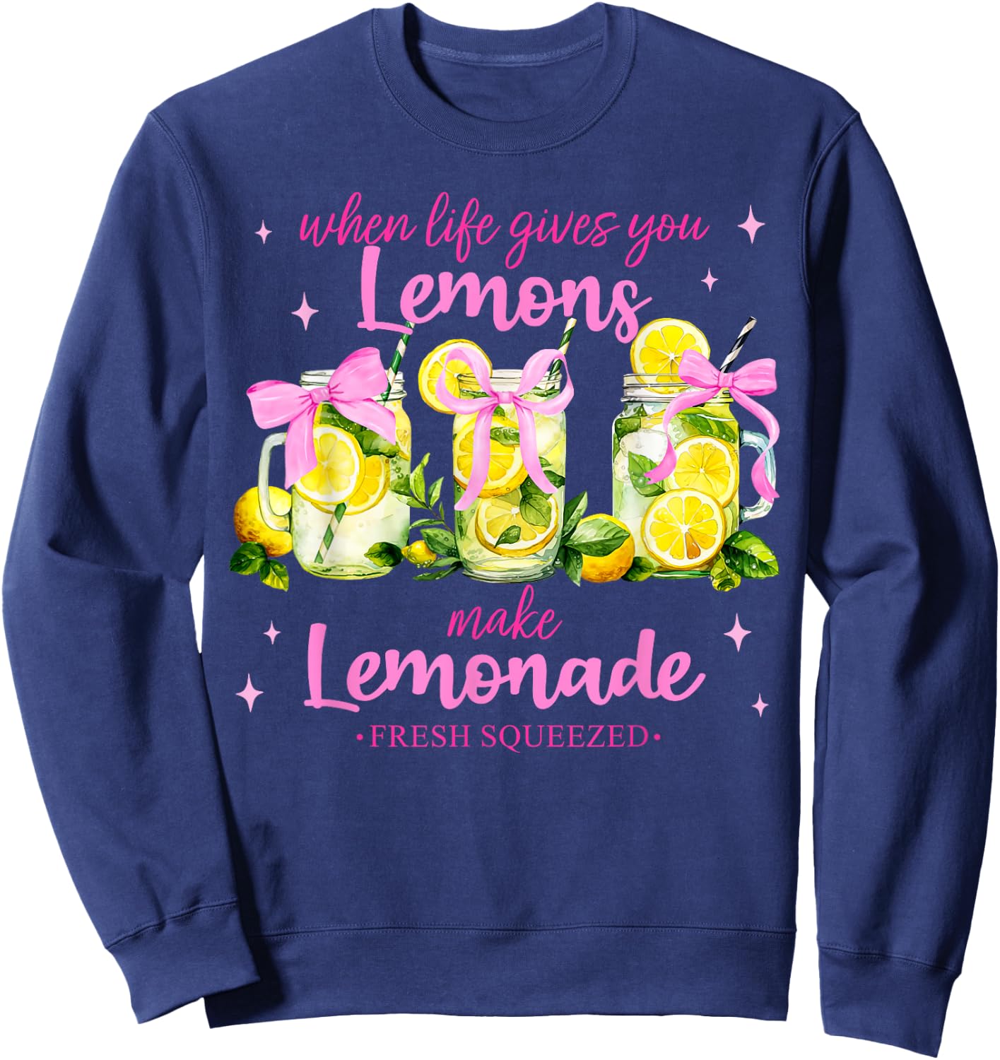 Retro When Life Gives You Lemons Pink Coquette Bow Lemonade Sweatshirt - Sweatshirt | Navy