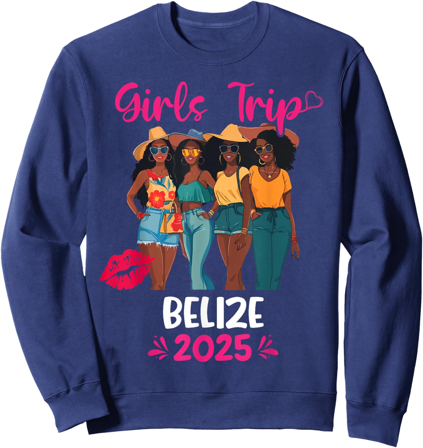Black Girls Trip Belize 2025 Vacation Matching Sweatshirt - Sweatshirt | Navy