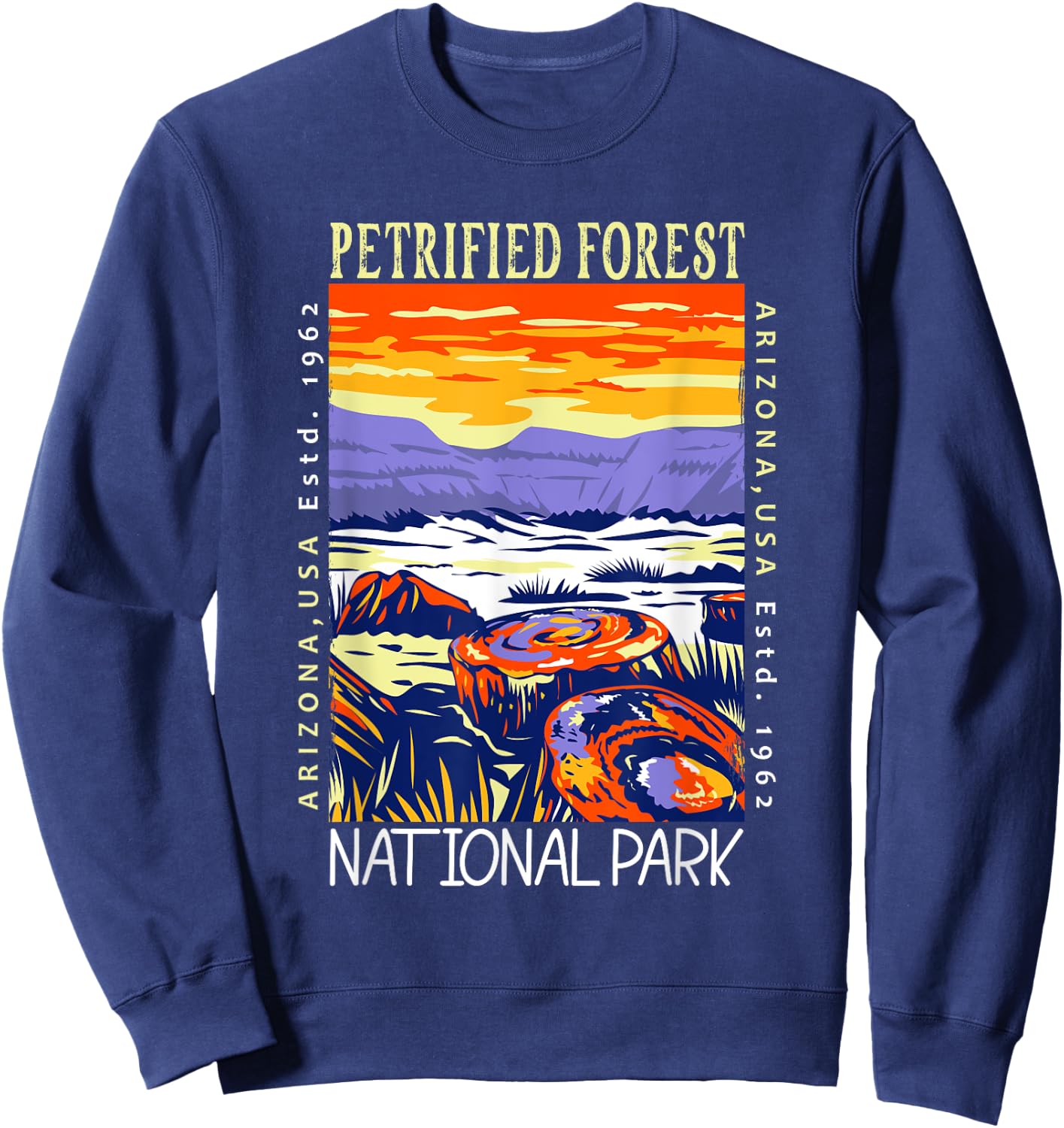 Petrified Forest National Park Arizona Distressed Vintage Sweatshirt - Sweatshirt | Navy
