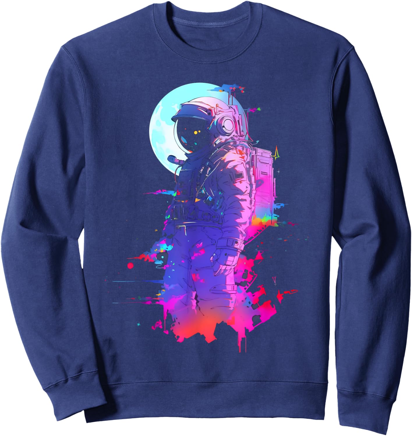 Vaporwave Aesthetic Astronaut Moon | Synthwave Space Galaxy Sweatshirt - Sweatshirt | Navy