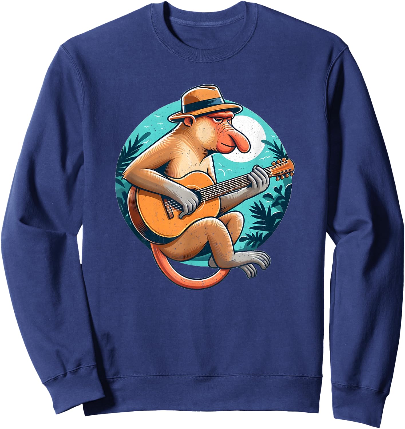 Proboscis Monkey Playing Guitar with Hat Sweatshirt - Sweatshirt | Navy