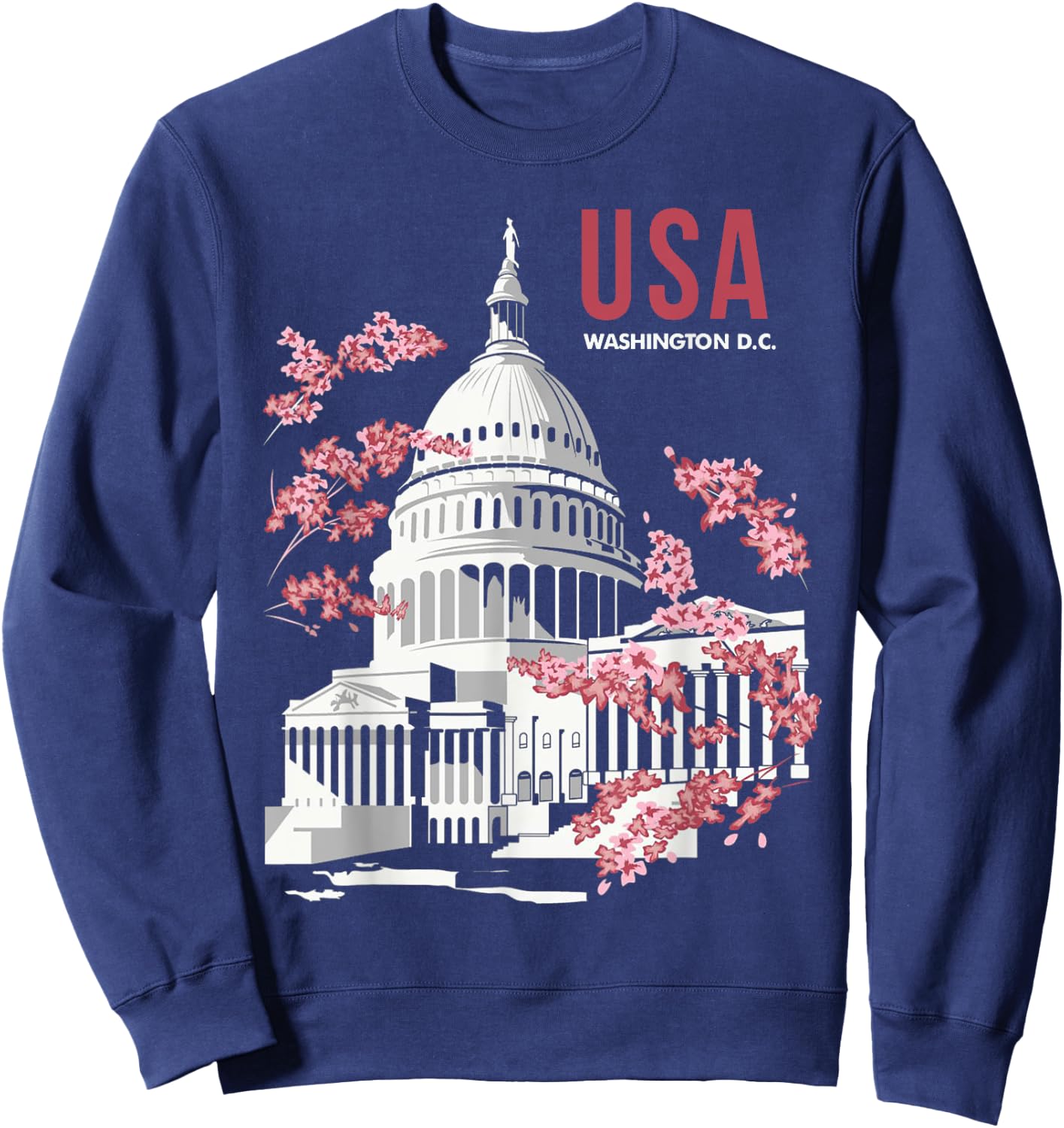 US Capitol Building Washington DC Cherry Blossoms Sweatshirt - Sweatshirt | Navy