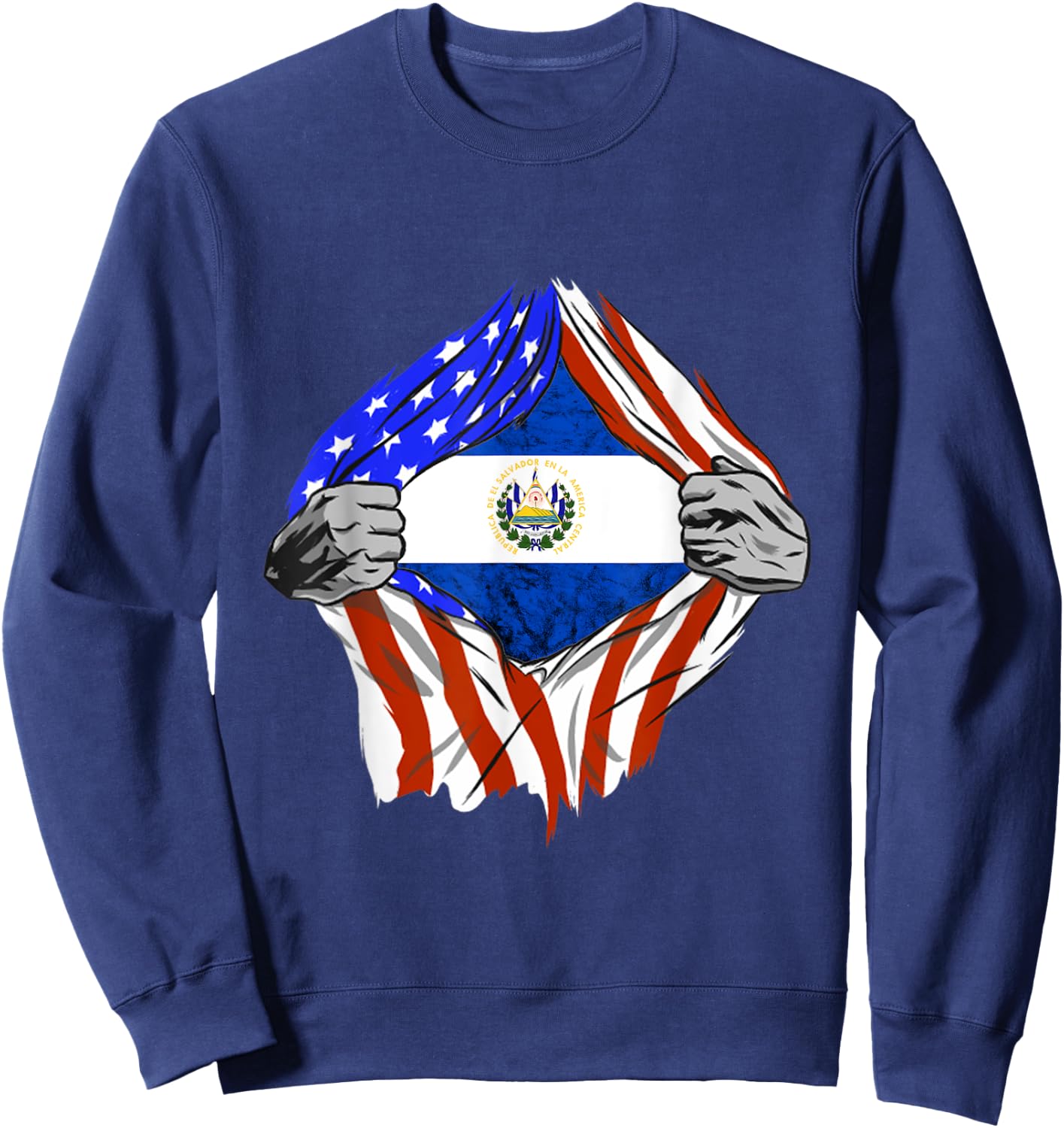 EL Salvador Chest Salvadorean Flag El Salvador Flag Sweatshirt - Sweatshirt | Navy