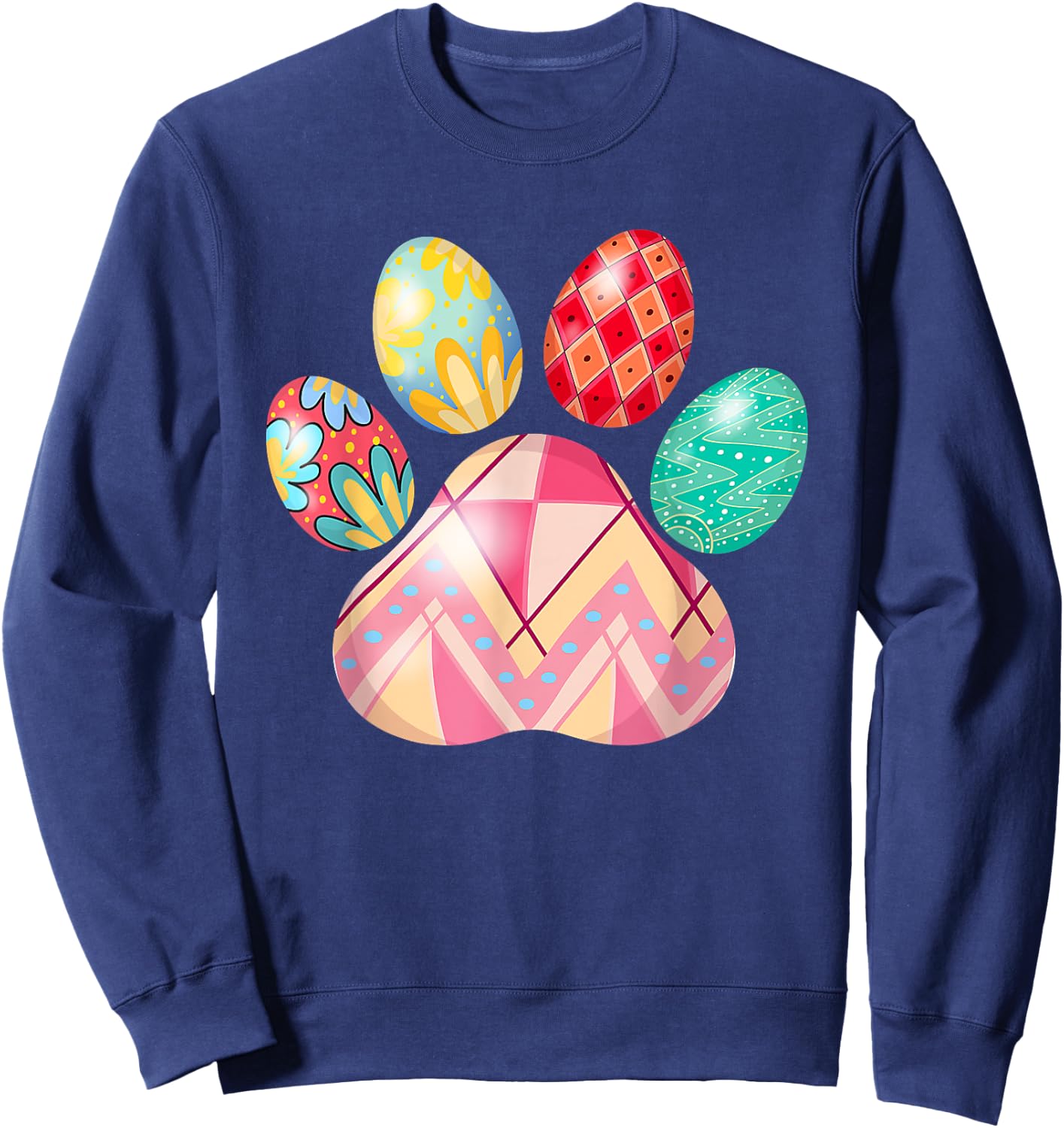Egg Paw Print Dog Owner Lover Happy Easter Women Kids Sweatshirt - Sweatshirt | Navy