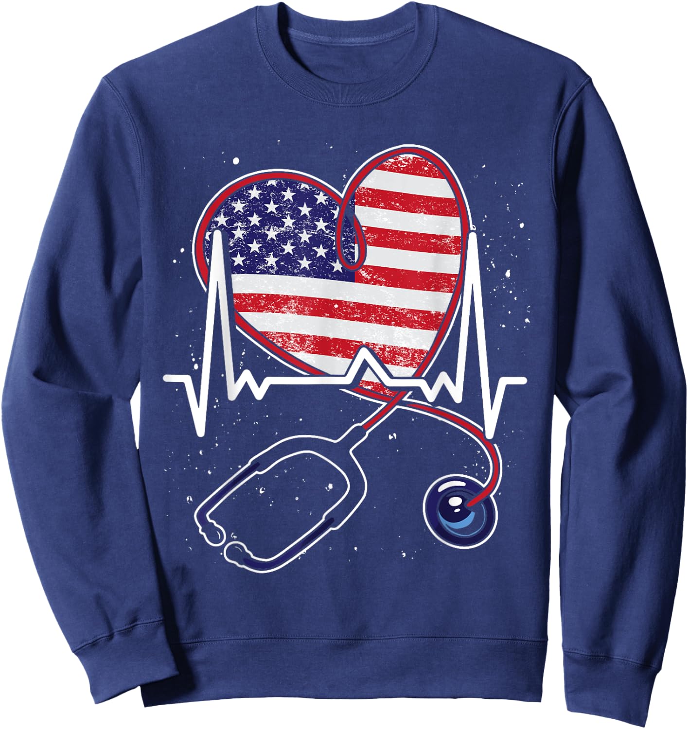 Heart US Flag RN Patriotic LPN Heartbeat Stethoscope Nurse Sweatshirt - Sweatshirt | Navy