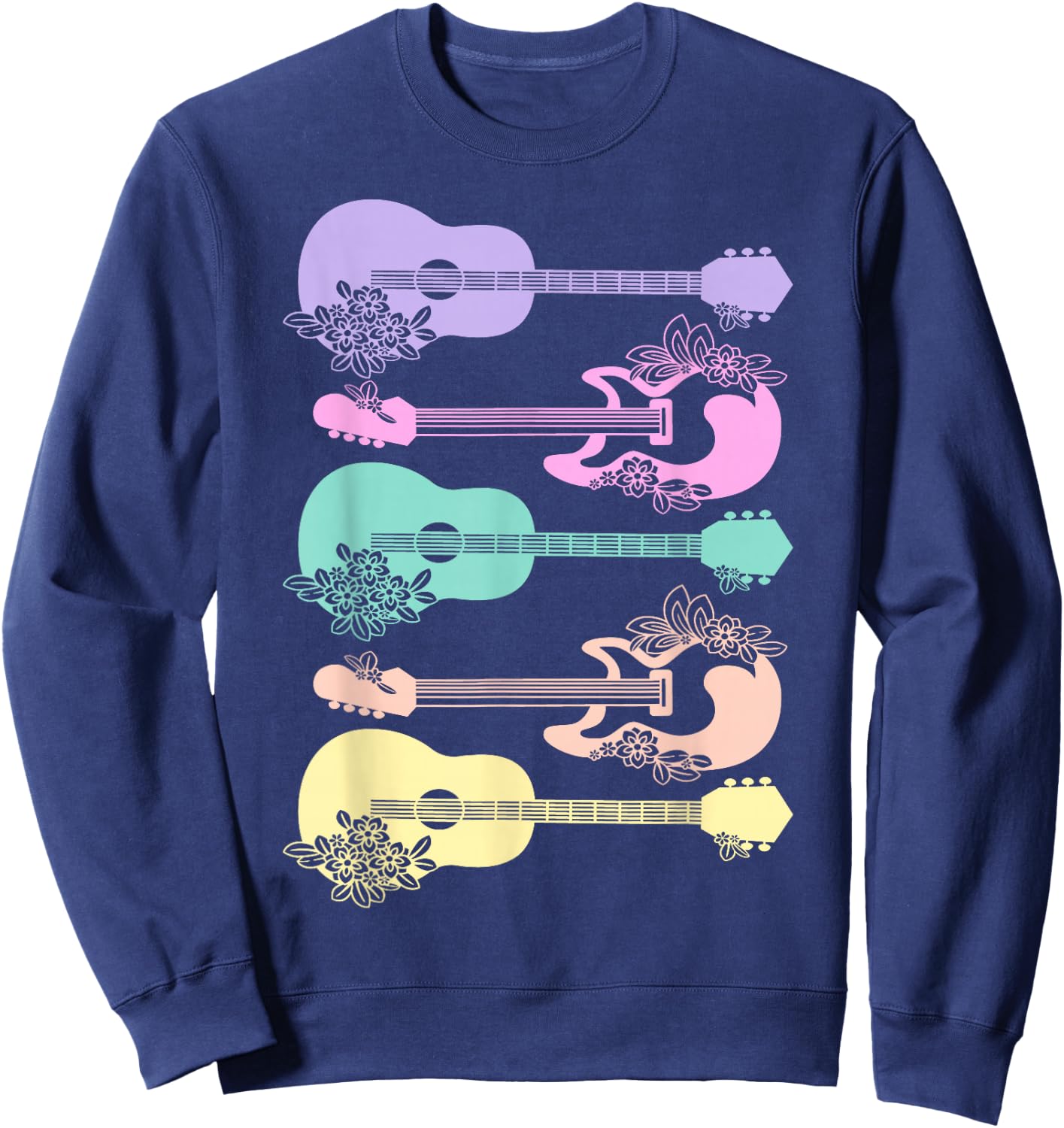 Guitar Lover Girls Pastel Theme Guitars Flowers Music Band Sweatshirt - Sweatshirt | Navy