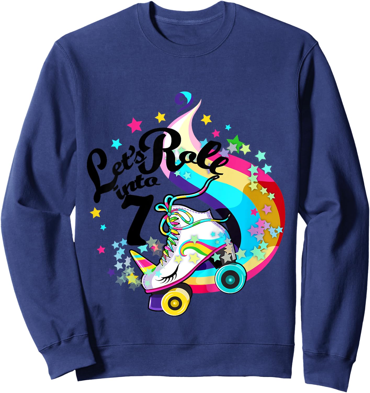 7 Year Old Birthday Shirt Girl Roller Skate Unicorn Outfit Sweatshirt - Sweatshirt | Navy