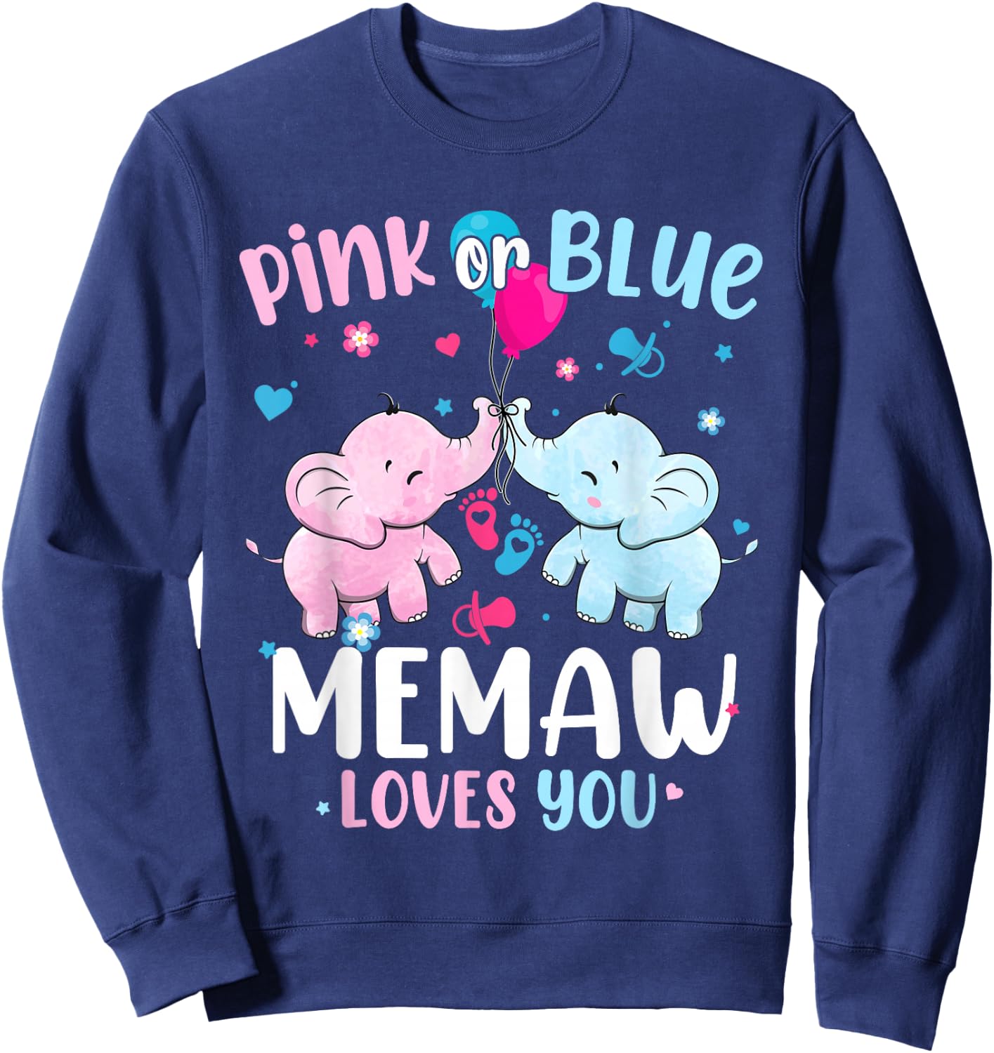Pink or Blue Memaw Loves You Gender Reveal Elephant Grandma Sweatshirt - Sweatshirt | Navy