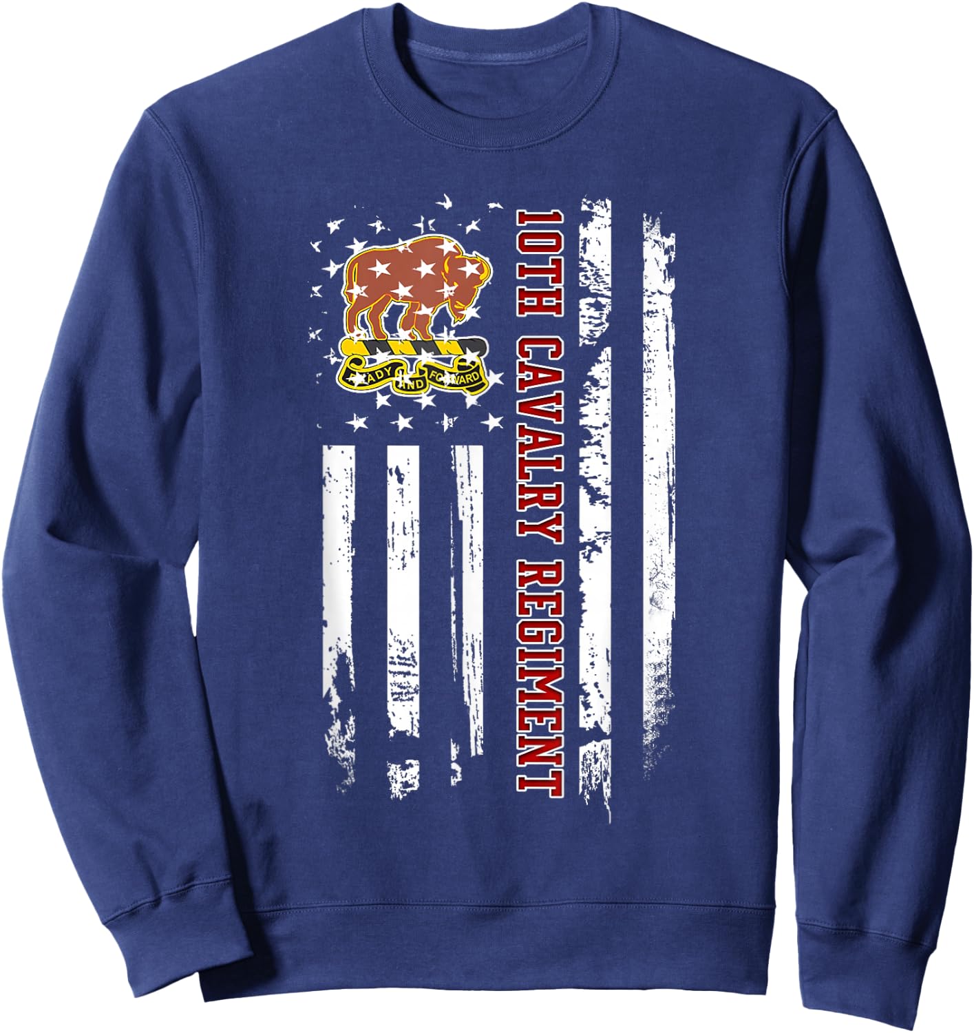 10th Cavalry Regiment Veteran USA Flag Veterans Day Xmas Sweatshirt - Sweatshirt | Navy