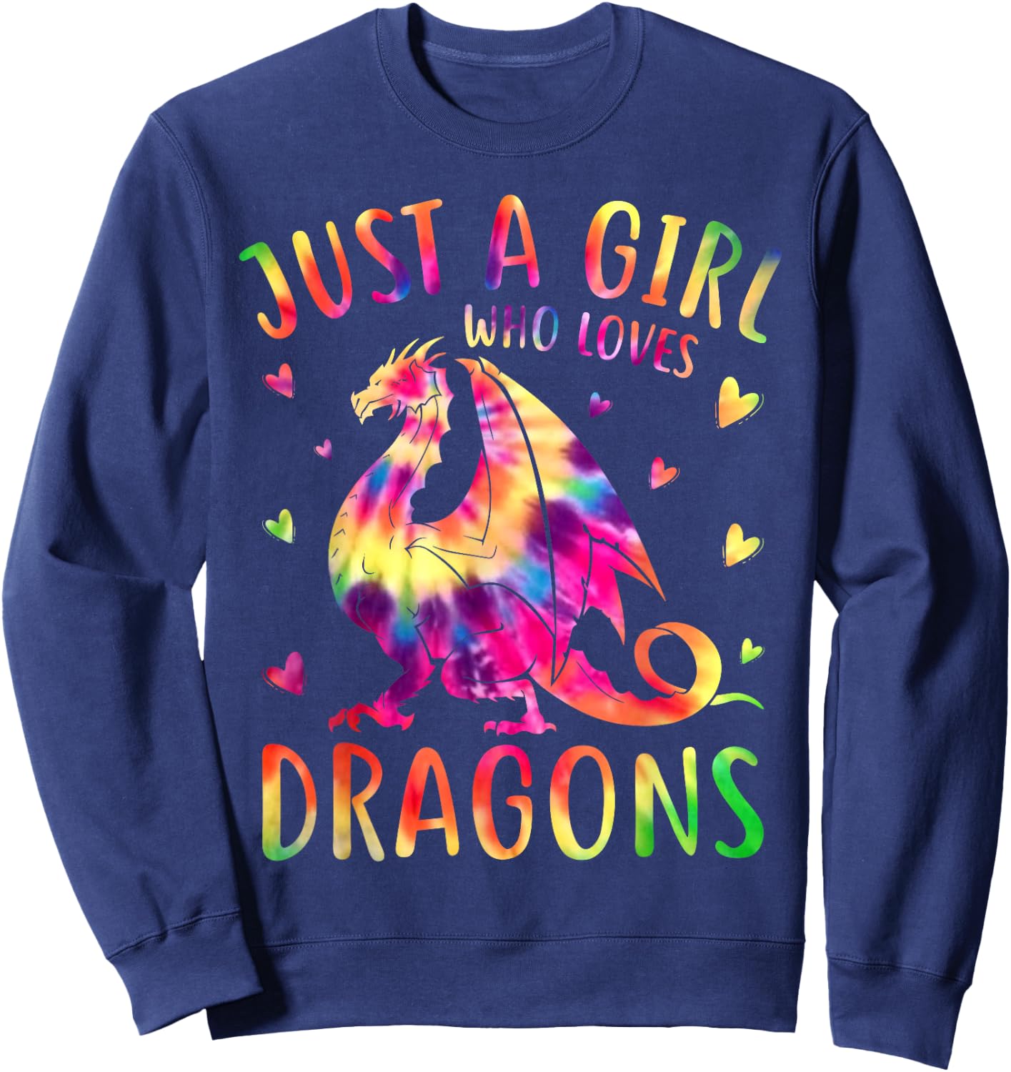 Cute Just A Girl Who Loves Dragons Tie Dye Women and Girls Sweatshirt - Sweatshirt | Navy