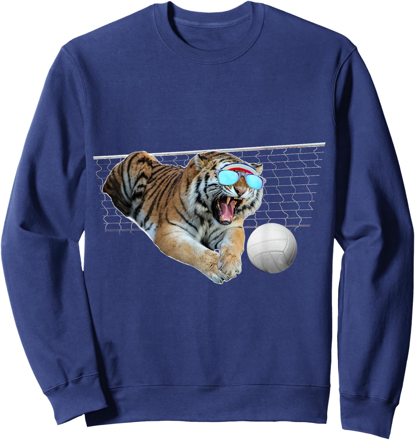 Tiger Tigers Dog Dogs Playing Volleyball, Funny Cute Women Kids Sweatshirt - Sweatshirt | Navy
