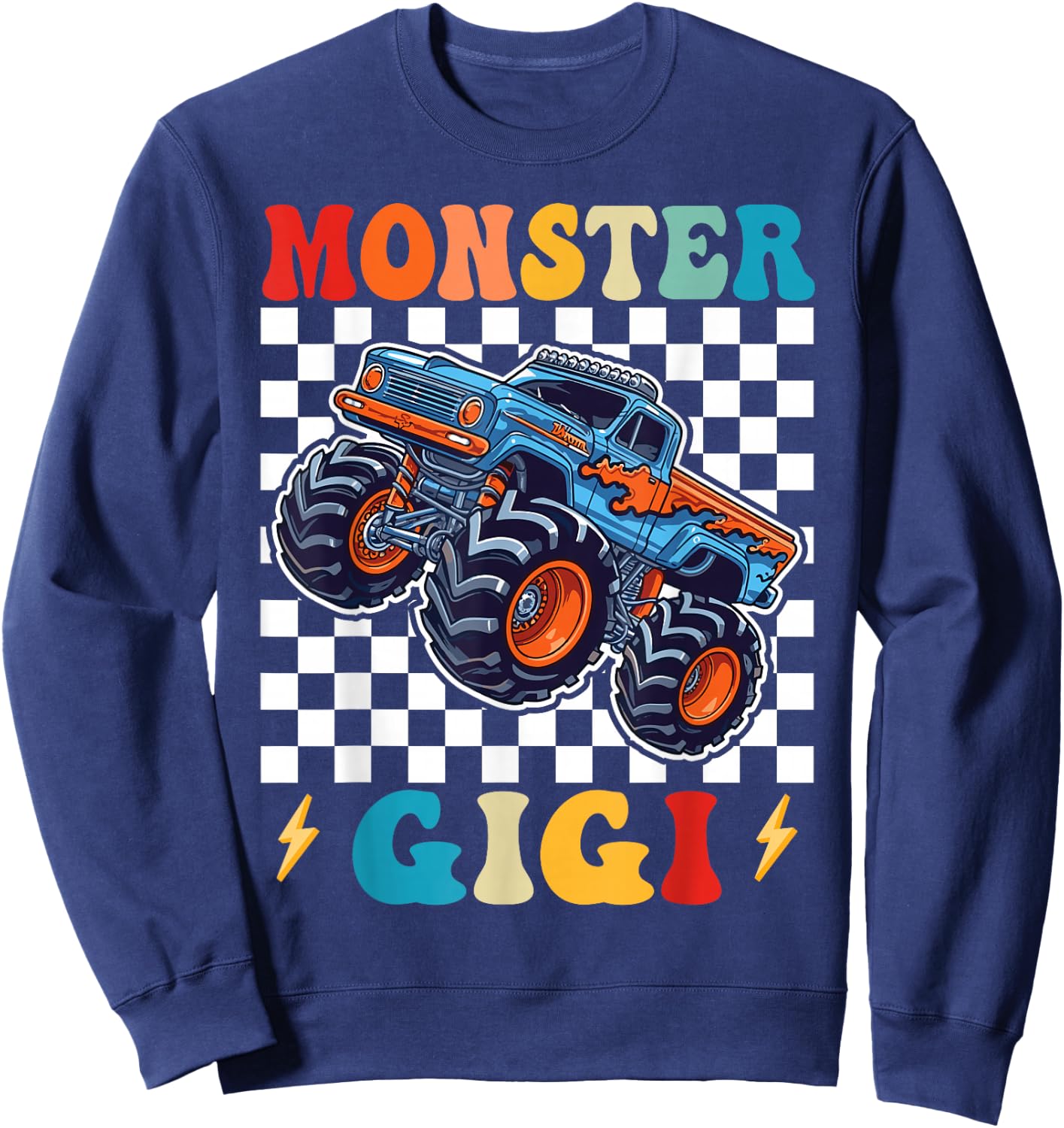 Monster Truck Gigi Family Matching Monster Trucks Birthday Sweatshirt - Sweatshirt | Navy
