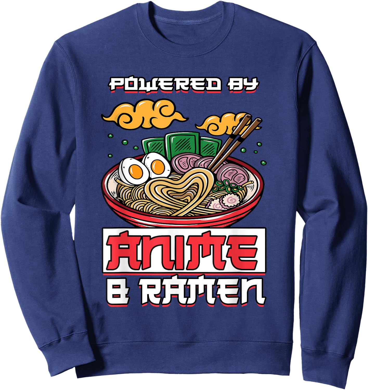 Powered by Anime & Ramen Merchandise Japanese Style Cute Sweatshirt - Sweatshirt | Navy