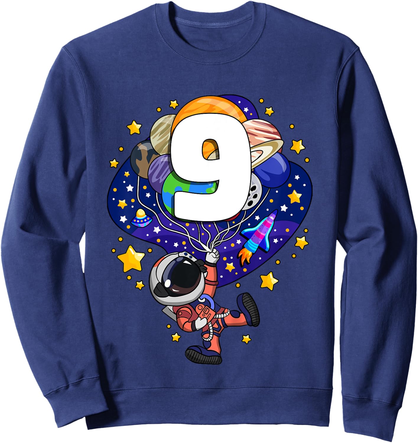 Kids Outer Space Astronaut 9th Birthday Boy 9 Year Old Sweatshirt - Sweatshirt | Navy
