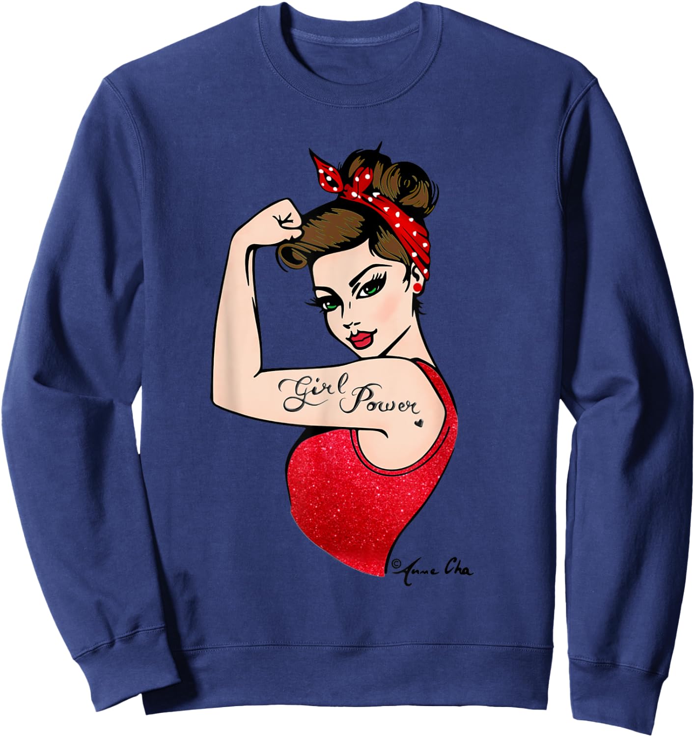 GirlPower Pinup Feminist Retro RosieRiveter Vintage Style Sweatshirt - Sweatshirt | Navy